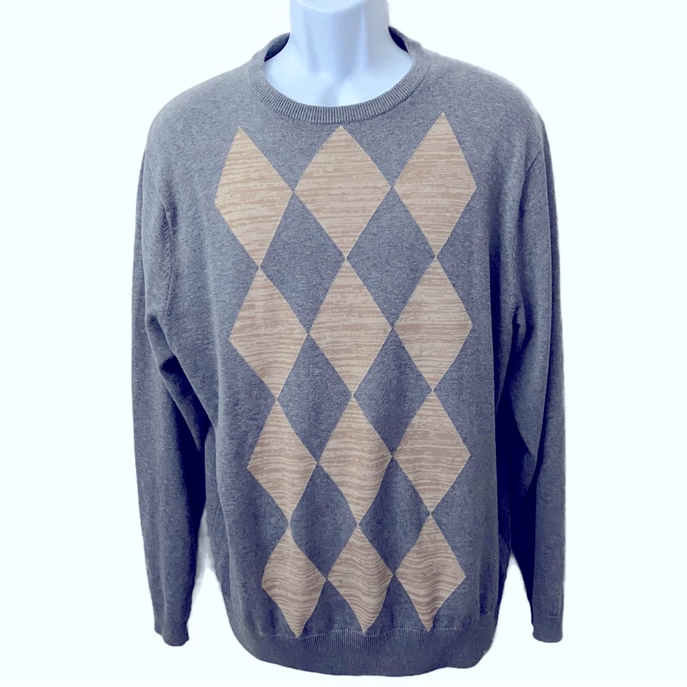 Spring + Mercer, Cotton Argyle Check Long Sleeve Crew Neck Sweater